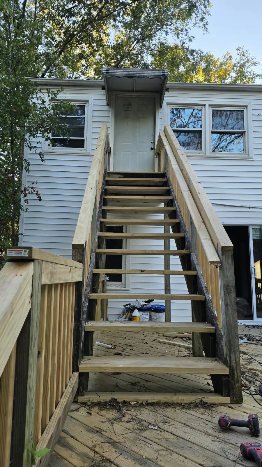 New wood stairs and rail on a deck in Hampton, VA
