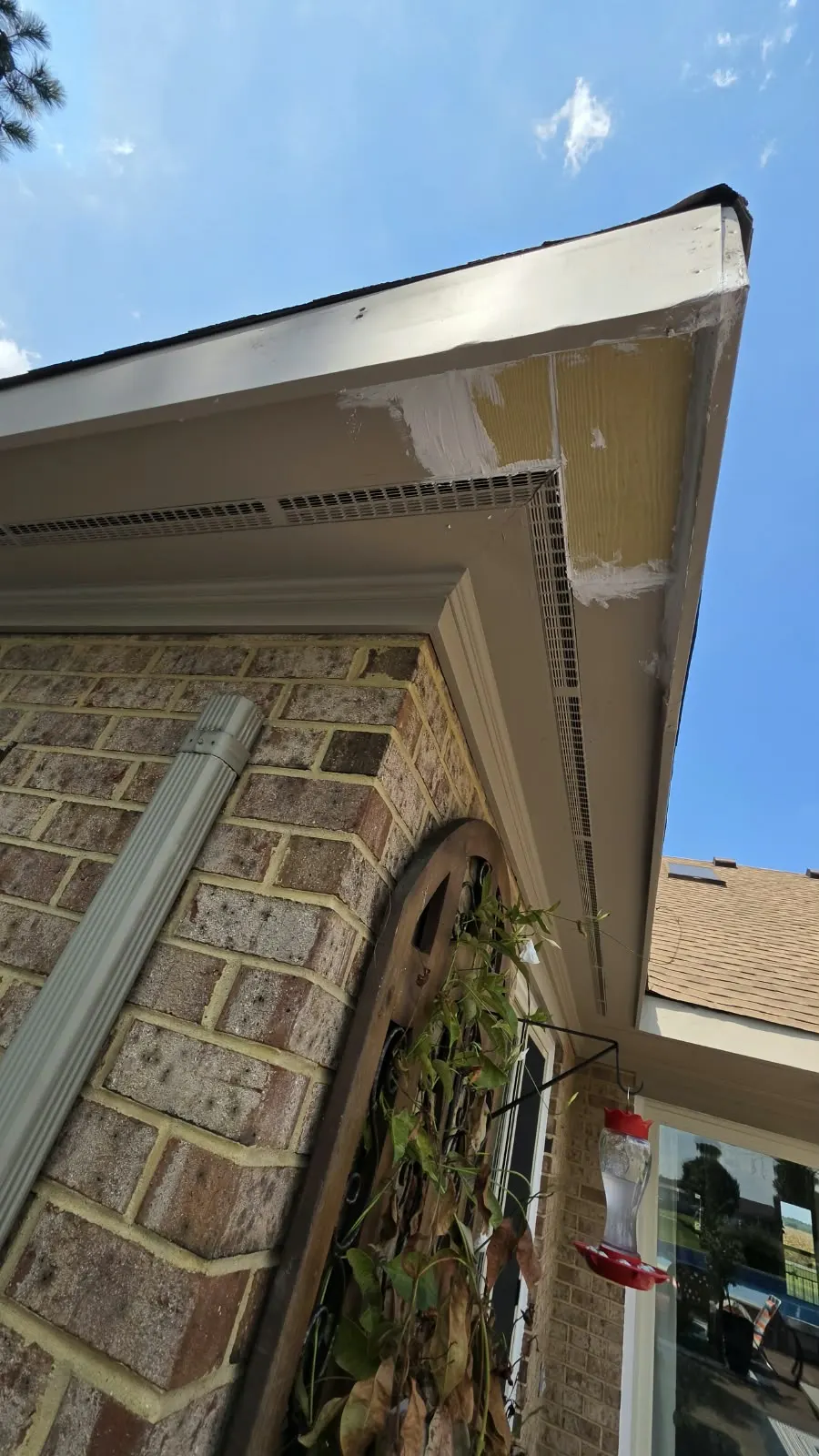 Roofline soffit and trim repair on a brick home in Hampton, VA